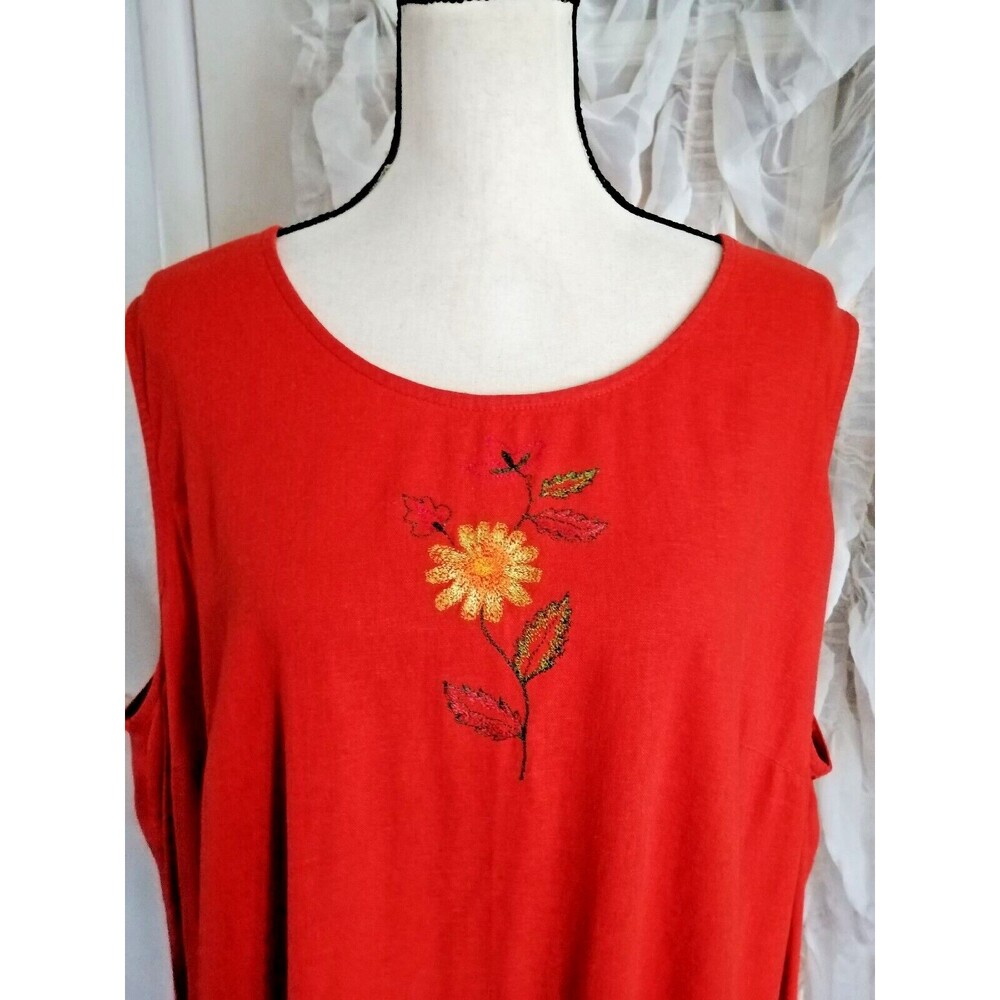Women Linen Rayon Sleeveless Long Dress Embroidered Floral Size 28W